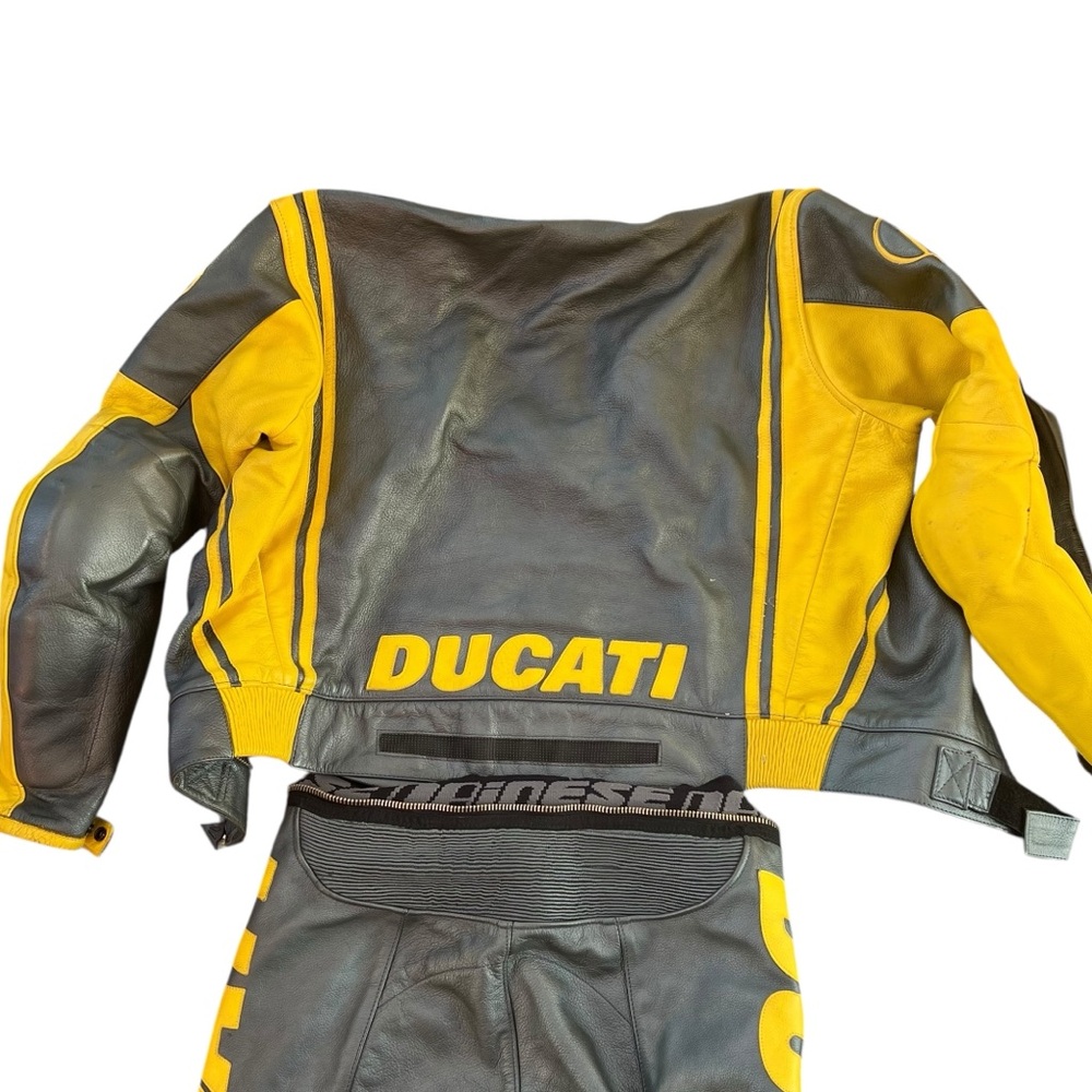 Ducati Dainese Leather Yellow Black and Gray Motorcycle Suit Jacket Pants sz 48